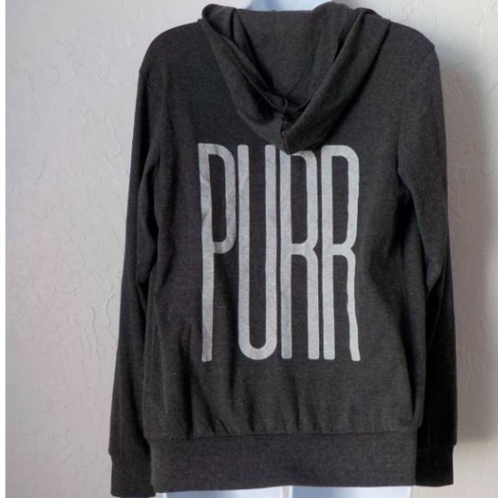 Cat Lady Box Gray Hoodie Light Jacket Full Zip Purr Print Women Size Small